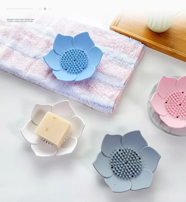 Modern Bathroom Soap Holder with Double Layer Flower Design and Non Slip Silicone Tray