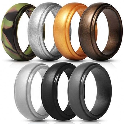 Silicone Wedding Ring for Men Step Edge Sleek Design 4 Packs Singles Moulding Service