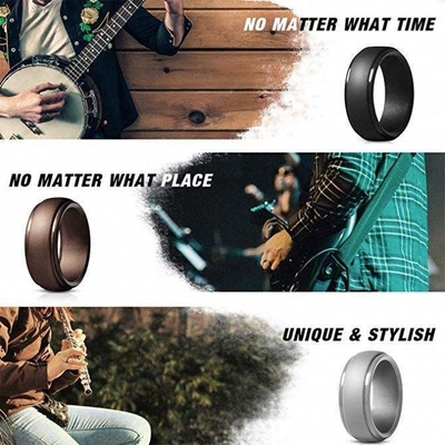 Silicone Wedding Ring for Men 4 Packs Singles Step Edge Sleek Design Metallic Black and Camo