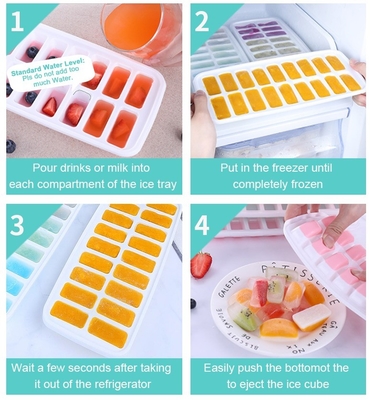 18 Cavity Eco-Friendly Silicone Ice Cube Tray Mold with Removable Lid Durable Material