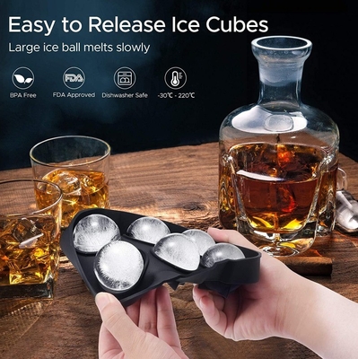 Ice Cream Tools 6 Cavity Food Grade Round Silicone Ice Cube Tray with Lid and Lid