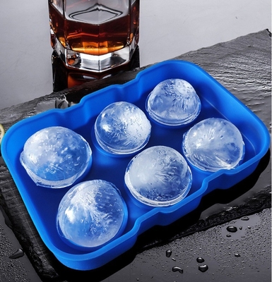 Ice Cream Tools 6 Cavity Food Grade Round Silicone Ice Cube Tray with Lid and Lid