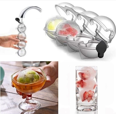 DIY Silicone Ice Maker Whiskey Ice Hockey Four Hole Mold Round Plastic Ice Ball Mould