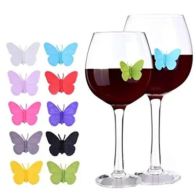 Stocked Silicone Cute Butterfly Design Wine Glass Bottle Mug Cup Identification Tags
