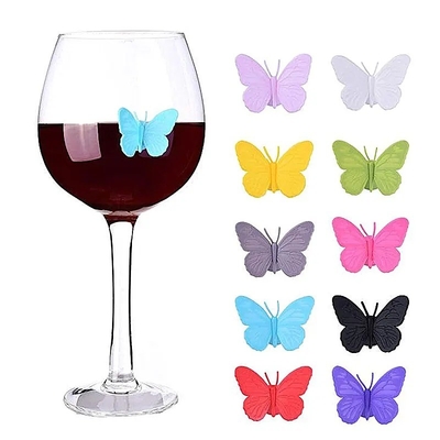 Stocked Silicone Cute Butterfly Design Wine Glass Bottle Mug Cup Identification Tags