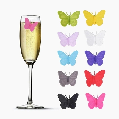 Stocked Silicone Cute Butterfly Design Wine Glass Bottle Mug Cup Identification Tags