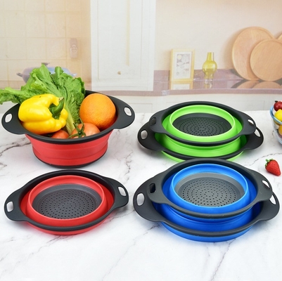 Stocked Kitchen Colander Strainer Collapsible Vegetable Washing Silicone Drain Basket