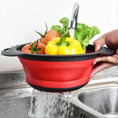 Stocked Kitchen Colander Strainer Collapsible Vegetable Washing Silicone Drain Basket