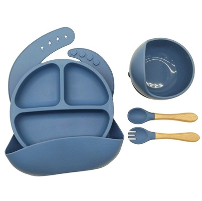 Non-Slip Food Grade Silicone Baby Plate Bowl Set for Children Suction Feeding Design