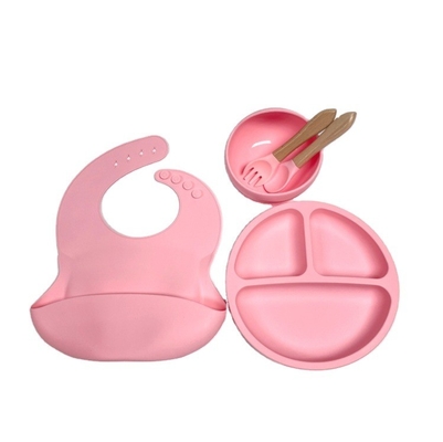 Non-Slip Food Grade Silicone Baby Plate Bowl Set for Children Suction Feeding Design