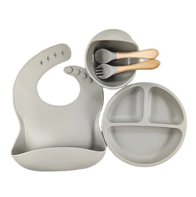 Non-Slip Food Grade Silicone Baby Plate Bowl Set for Children Suction Feeding Design