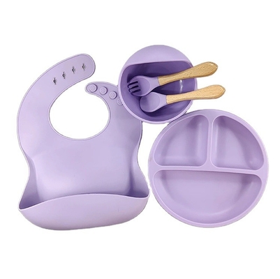 Non-Slip Food Grade Silicone Baby Plate Bowl Set for Children Suction Feeding Design