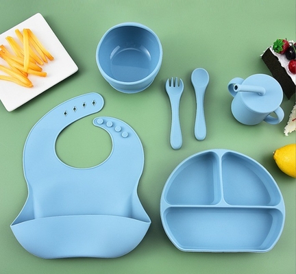 Children Dining Plate Tableware Suction Cup Feeding Set Food Grade Silicone Bowl Fork Set