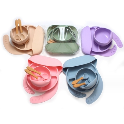Food Grade Silicone Bowl and Spoon Set for Baby Feeding No Design Style Easy to Clean