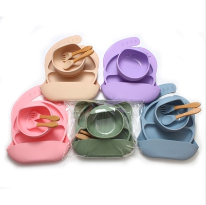 Food Grade Silicone Bowl and Spoon Set for Baby Feeding No Design Style Easy to Clean