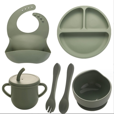 None Design Style Silicone Feeding Set Full Dinner Plate Bowl Cup Spoon Fork Spork for Infants