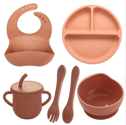 None Design Style Silicone Feeding Set Full Dinner Plate Bowl Cup Spoon Fork Spork for Infants