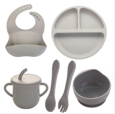 None Design Style Silicone Feeding Set Full Dinner Plate Bowl Cup Spoon Fork Spork for Infants