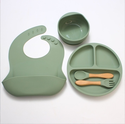 None Design Style Silicone Tableware for Baby 5pcs BPA Free Feeding Set Spoon Bowl