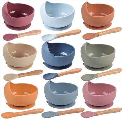 Non-Spill Waterproof Silicone Baby Feeding Bowl with Food Grade Spoon and Spoon Set