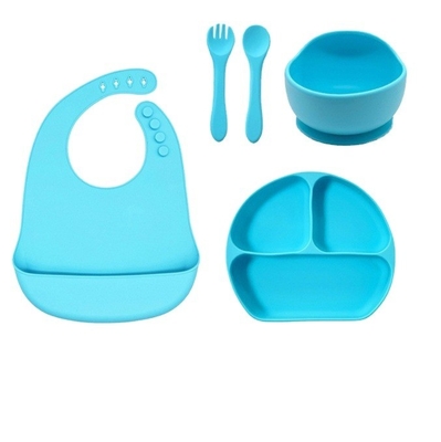 Silicone Baby Feeding Set 5pcs Best Waterproof Safety Easy Clean Bowl with Spoon Bib