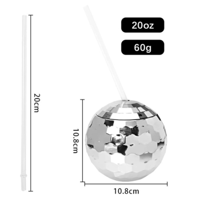 600ml Unique Disco Ball Cups Electroplated Flash Spherical Double Wall Plastic Cups
