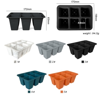 6cells Silicone Plastic Nursery Tray Squares Flower Pots Planters for Garden Finishing